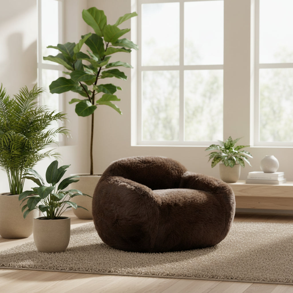 Brown faux fur neck pillow on a white background