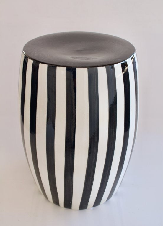 BLACK STRIPE CERAMIC GARDEN STOOL