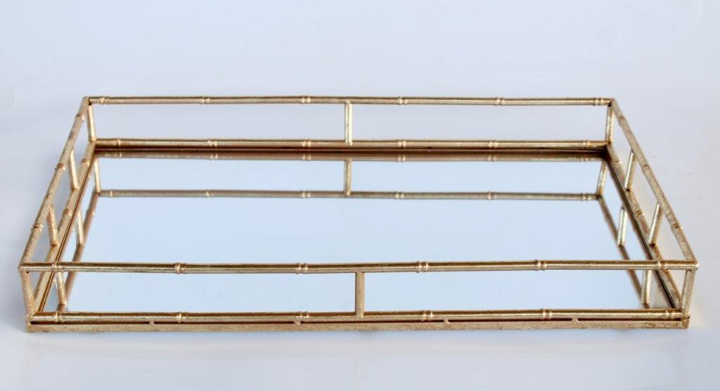 Gold Bamboo Metal Mirror Tray