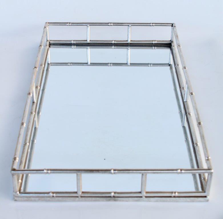 Silver Bamboo Metal Mirror Tray