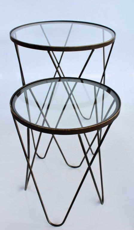 Set of 2 Glass Top Metal Tables