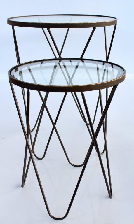 Set of 2 Glass Top Metal Tables
