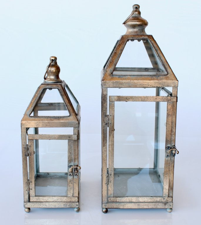 Set Of 2 Metal Lanterns With Glass