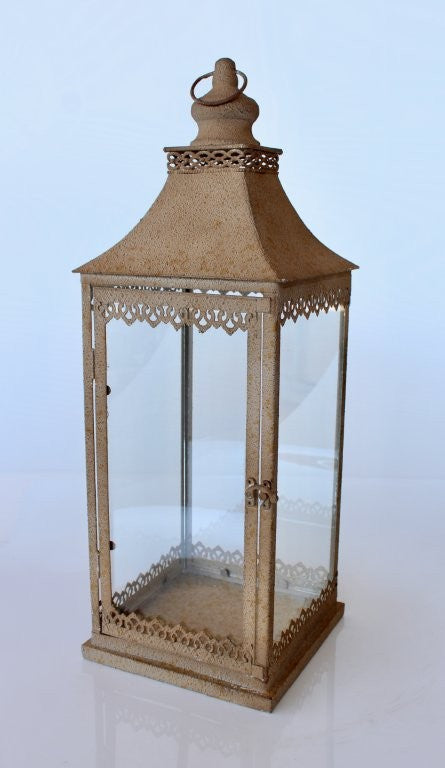 Set Of 2 Metal & Glass Lanterns