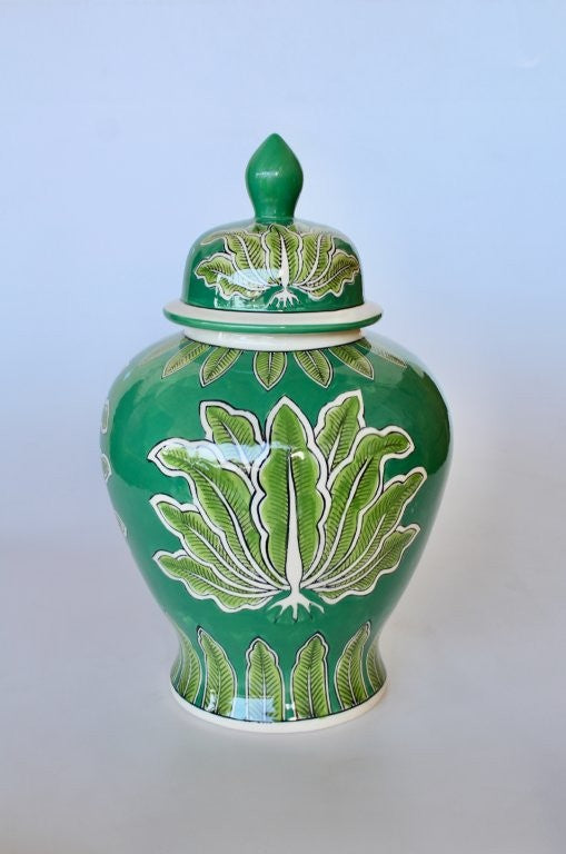 EXTRA LARGE GREEN PALM LEAF GINGER JAR