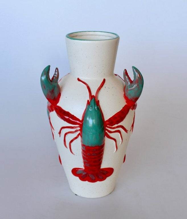 Teal and Coral Lobster Vase