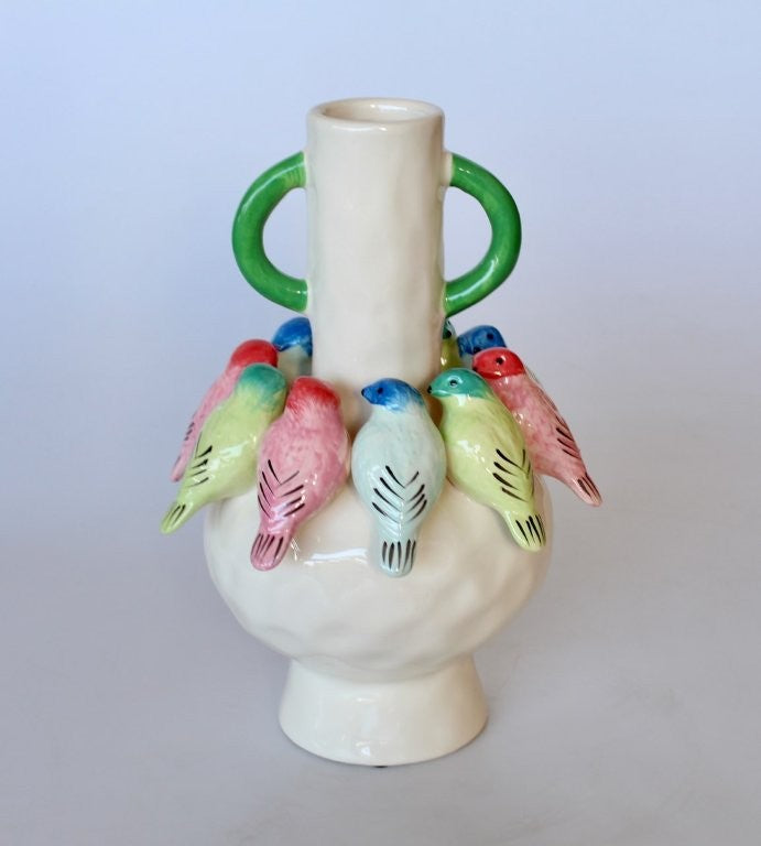 Multi-Colour Bird Vase with Green Handles