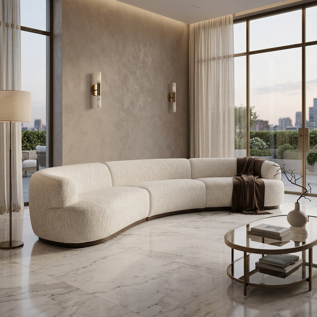 Solace Curved Conversational Sofa 5-Seater in Moonlight