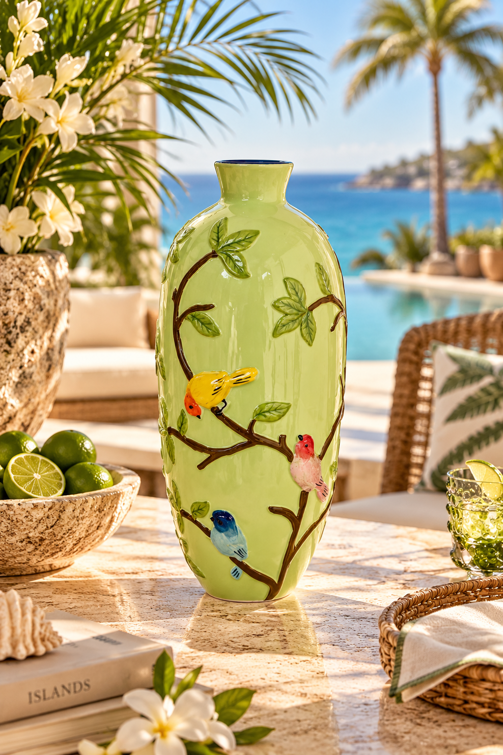 EXTRA TALL GREEN BIRD VASE