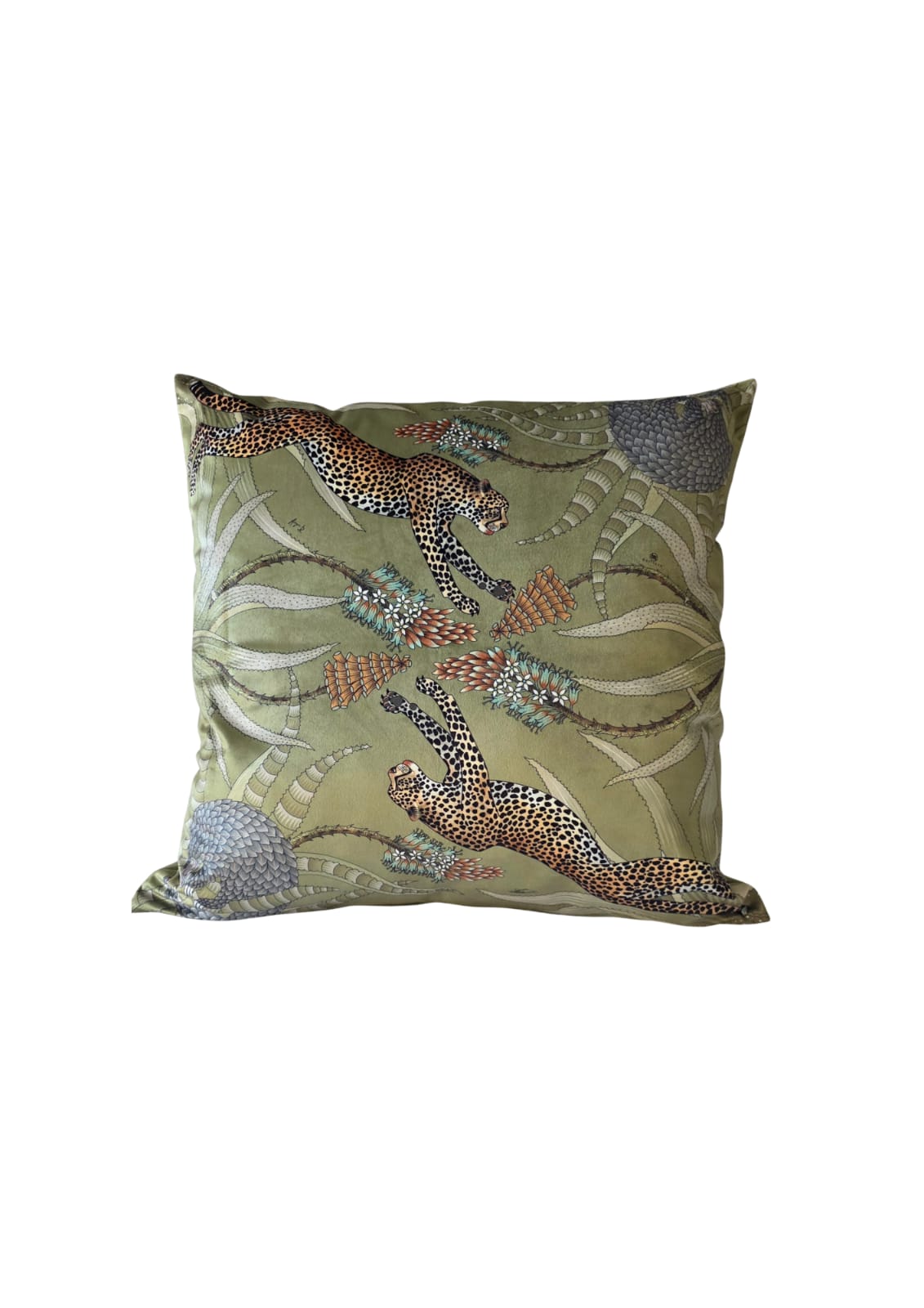 Velvet Cushion Cover - Cheetah Green