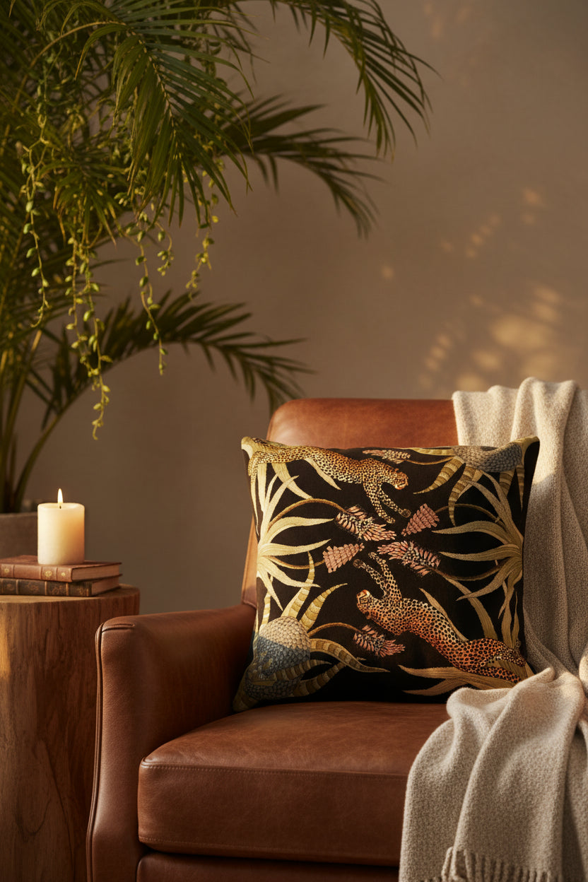 Velvet Cushion Cover - Cheetah Black