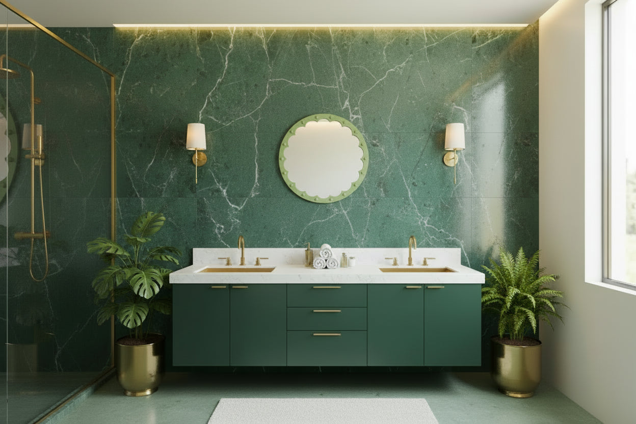 WOODEN GREEN ROUND BOBBLE MIRROR