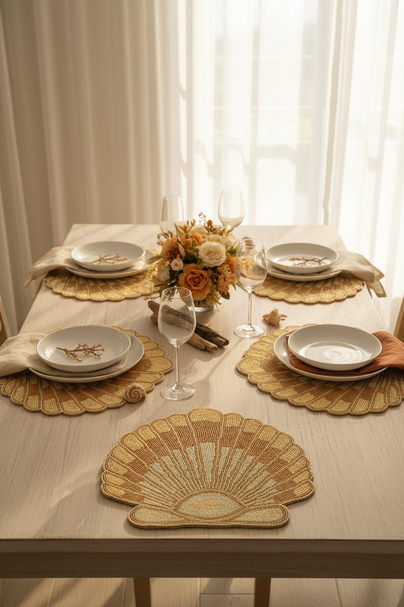 PLACEMAT SHELL IVORY SET  OF 4