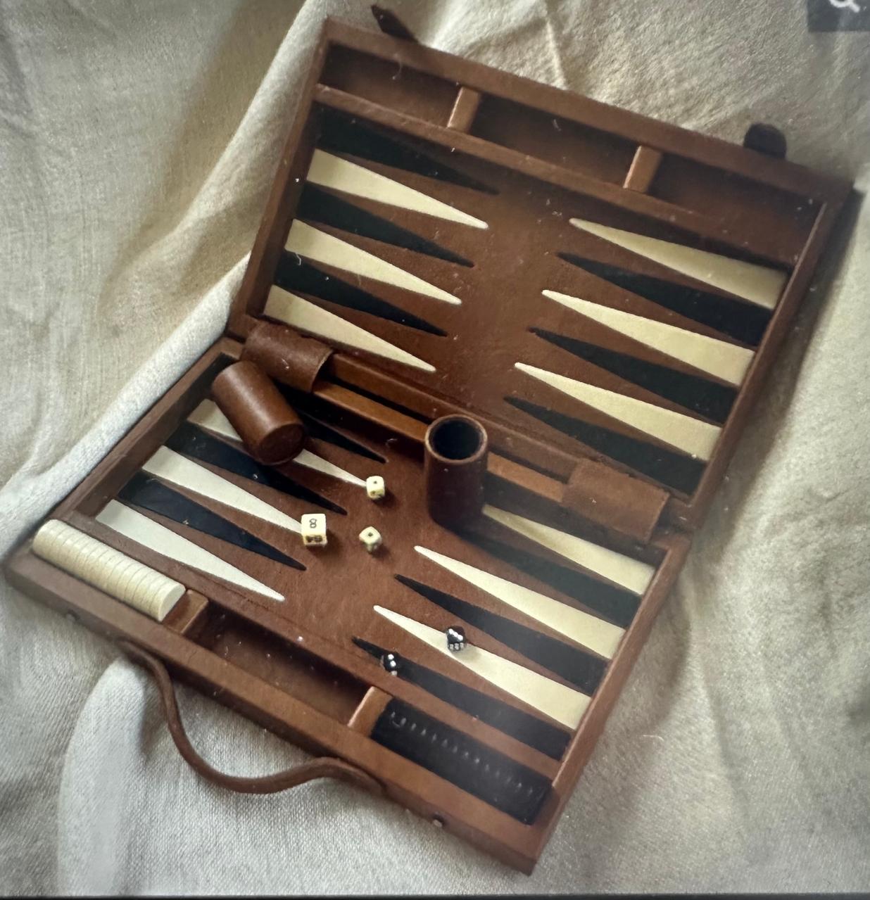 Black, Brown and Tan Genuine Leather Backgammon Board