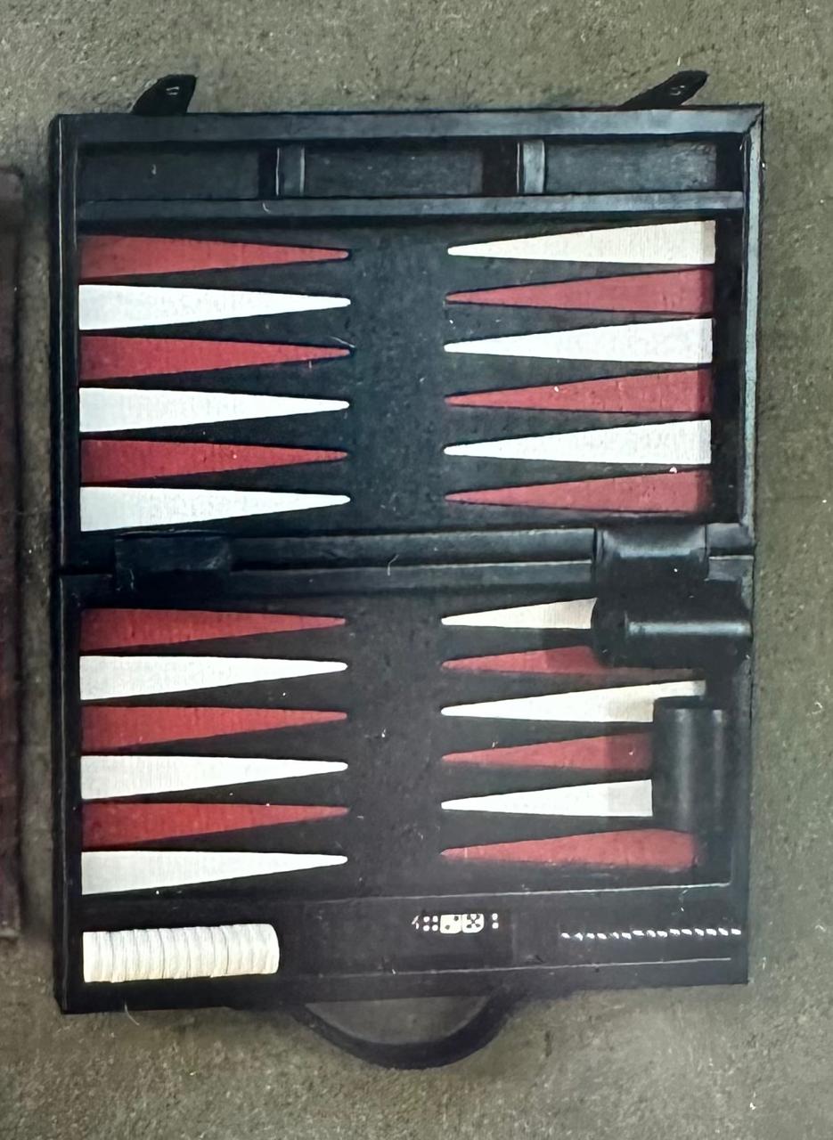 Black with Red and Cream Genuine Leather Backgammon Board