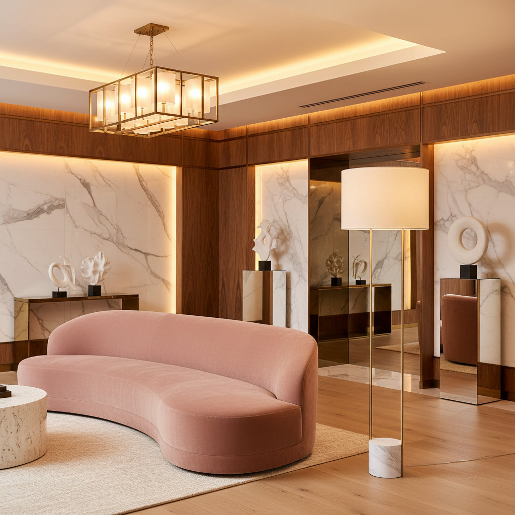 Modern living room with a floor lamp