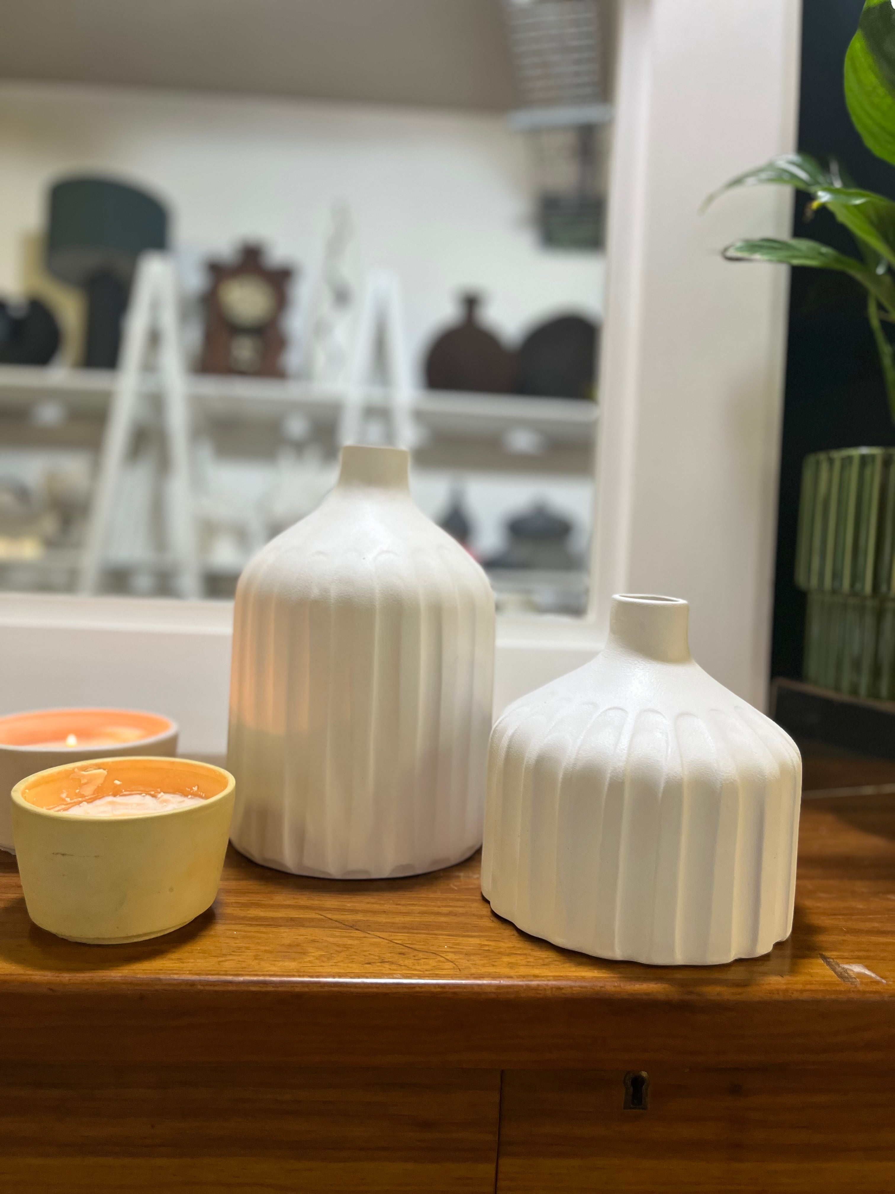 Scalloped Ceramic Bottle - White