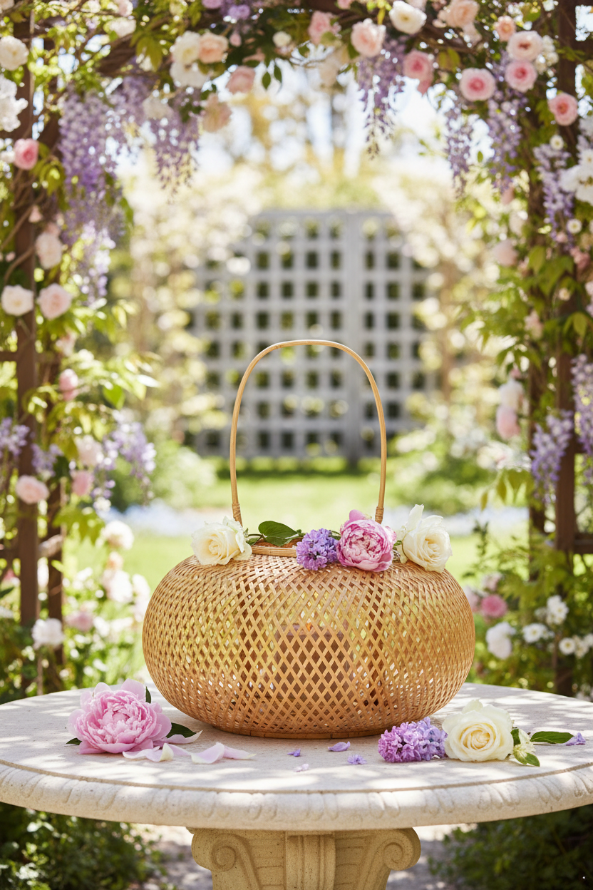 Rattan Hurricane Lamp With Handle