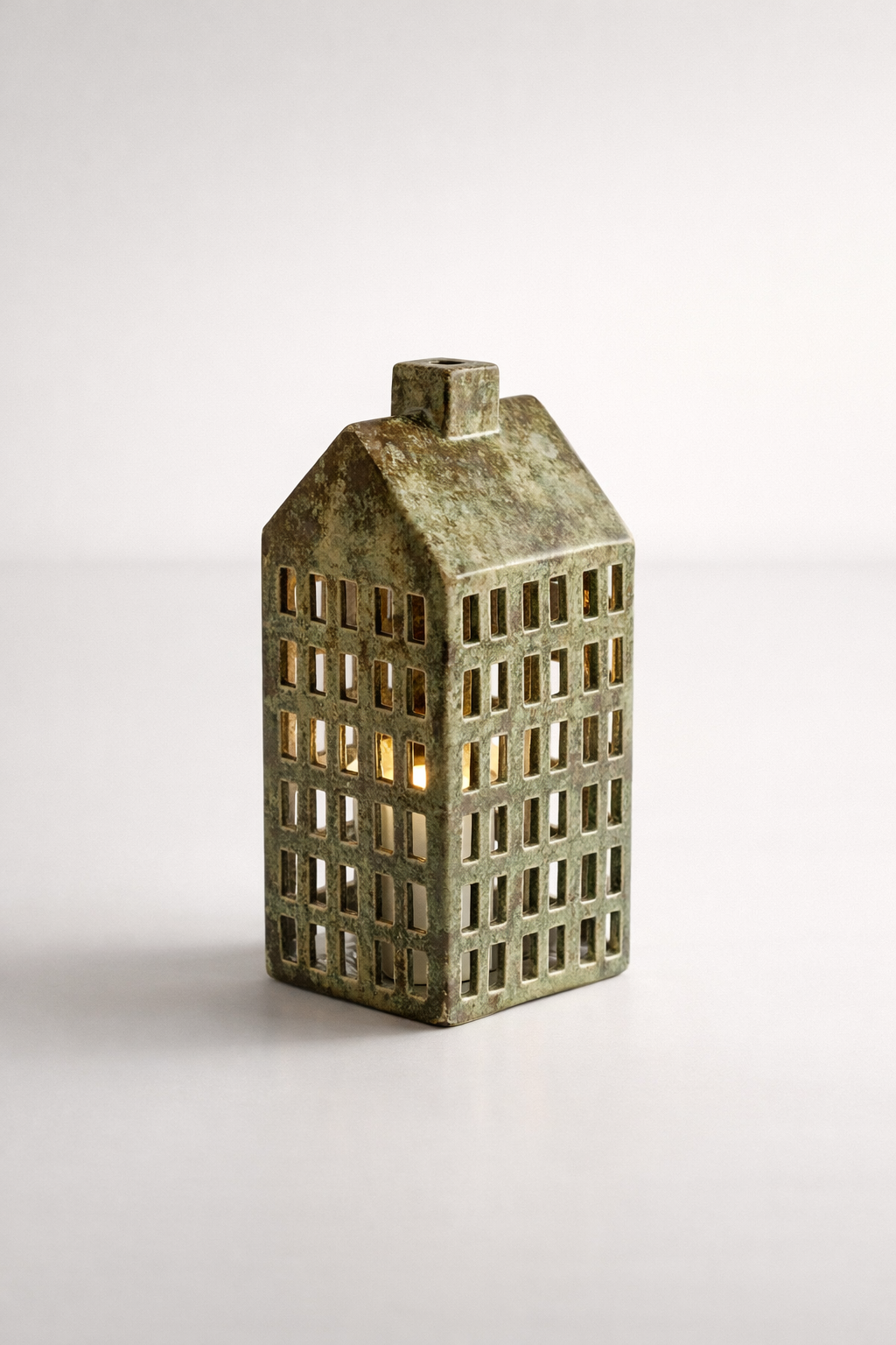 Large Dark Green Ceramic House Candle Holder