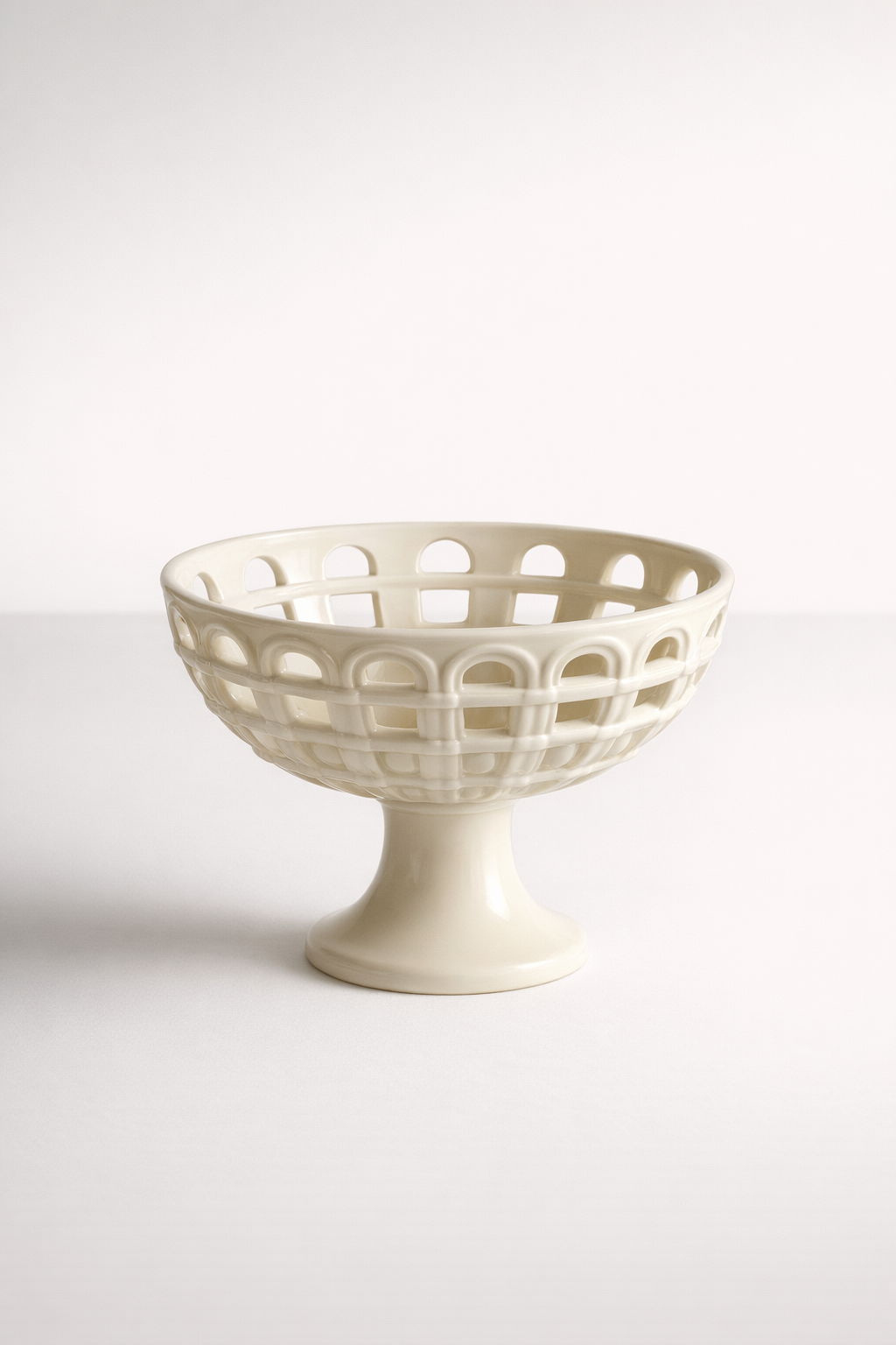 Cream Cut-Out Ceramic Bowl On Foot