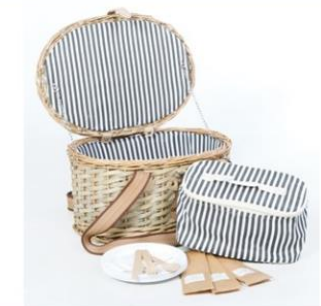 Ivory Picnic Basket  Set with Cooler Box and wooden cutlery