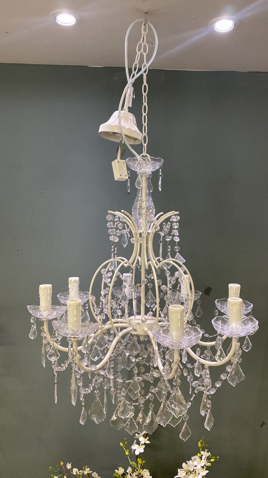 Matt White Chandelier with Acrylic Beads