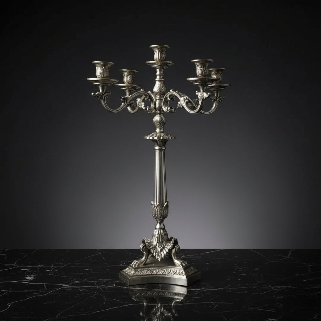 Pewter Griffin 5 Arm Candelabra