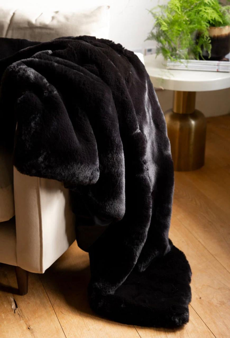 Luxe KING Faux Fur Throw in Panther Black