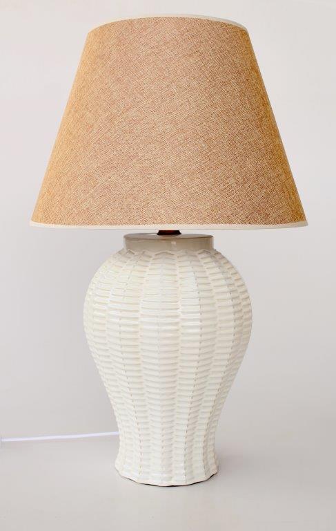 Off White Basket Weave Ceramic Lamp Base with Beige Shade