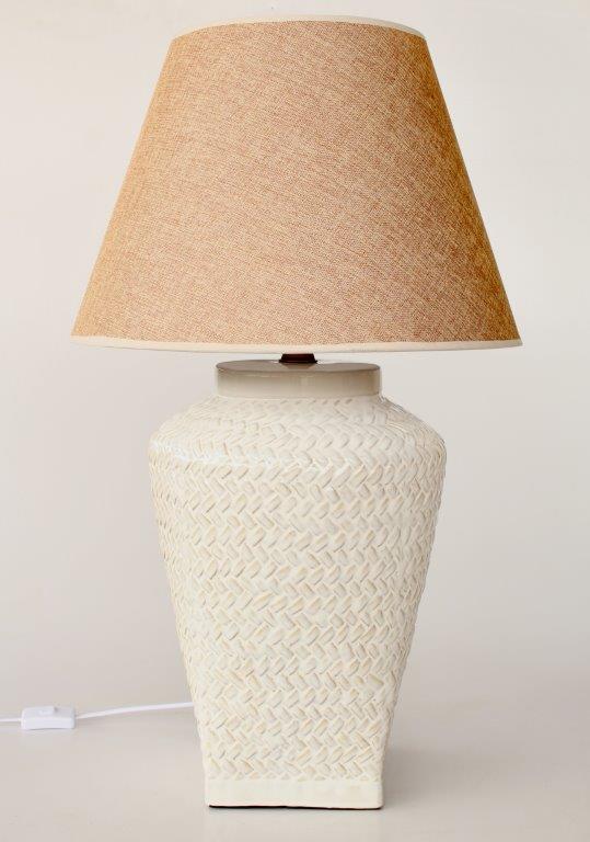 Off White Rattan Ceramic Lamp Base with Beige Shade