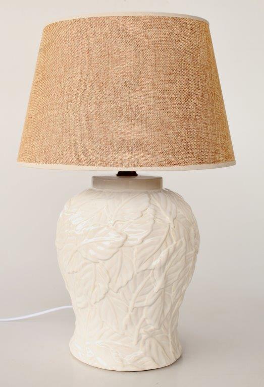 Off White Leaf Ceramic Lamp Base with Beige Shade