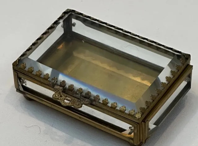 Glass Box Crystal Square Antique Brass
