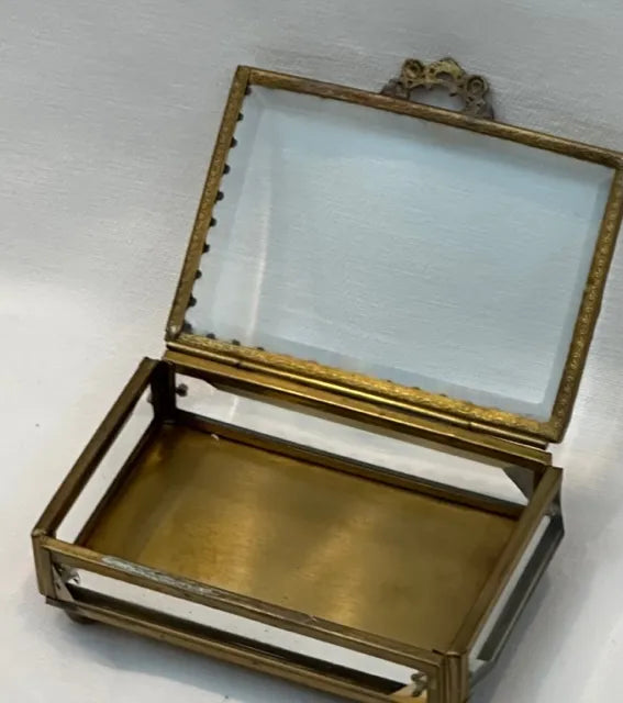 Glass Box Crystal Square Antique Brass