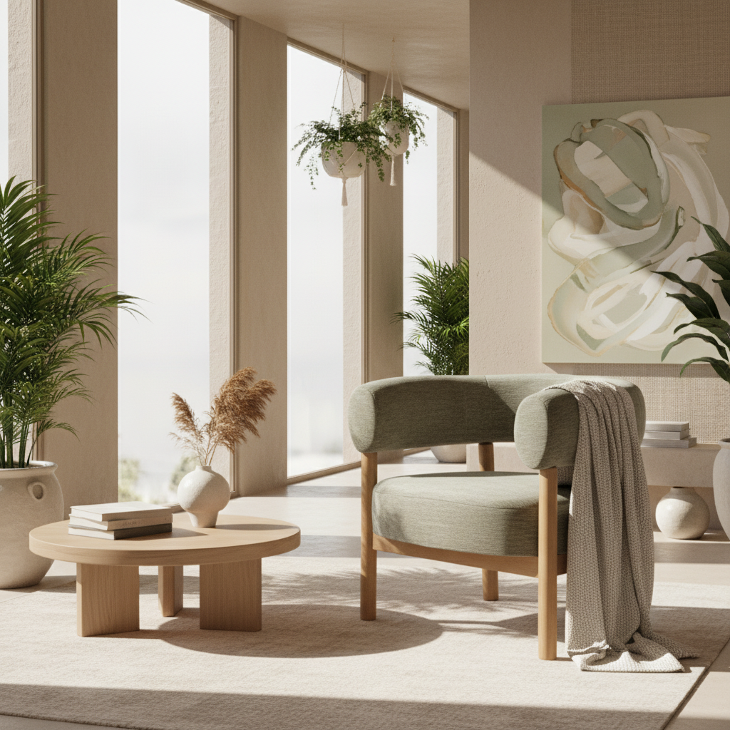 Gray upholstered chair with wooden legs on a white background