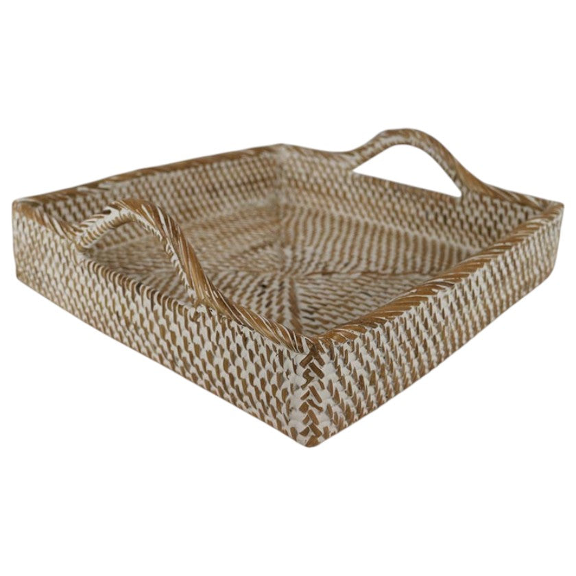 Rattan Napkin Basket with Handles in White
