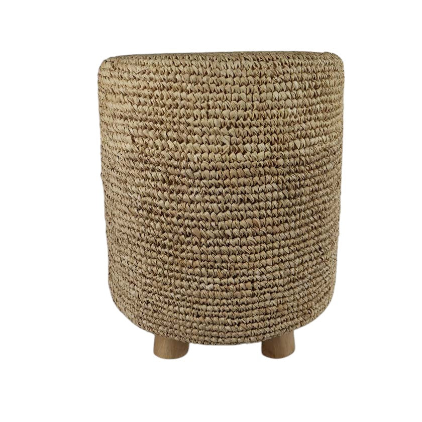 RAFFIA STOOLS WITH WOOD LEGS NATURAL