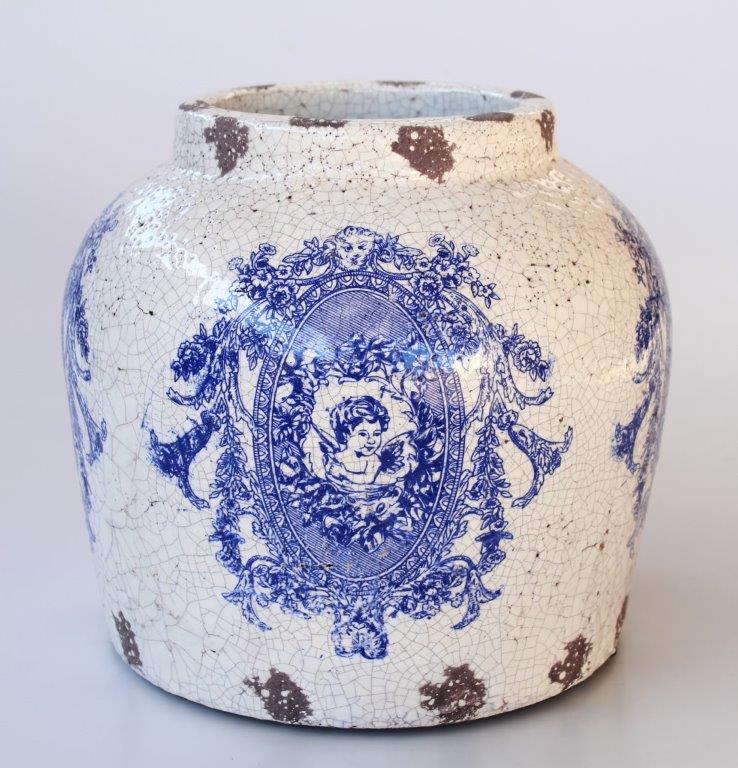 Blue & White Distressed Angel Planter