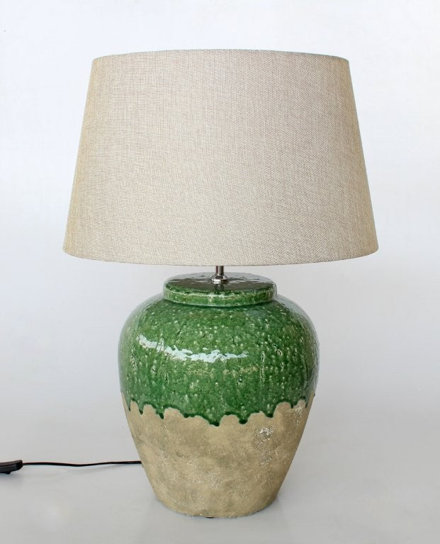 Green and Natural Lamp Base with Beige Shade