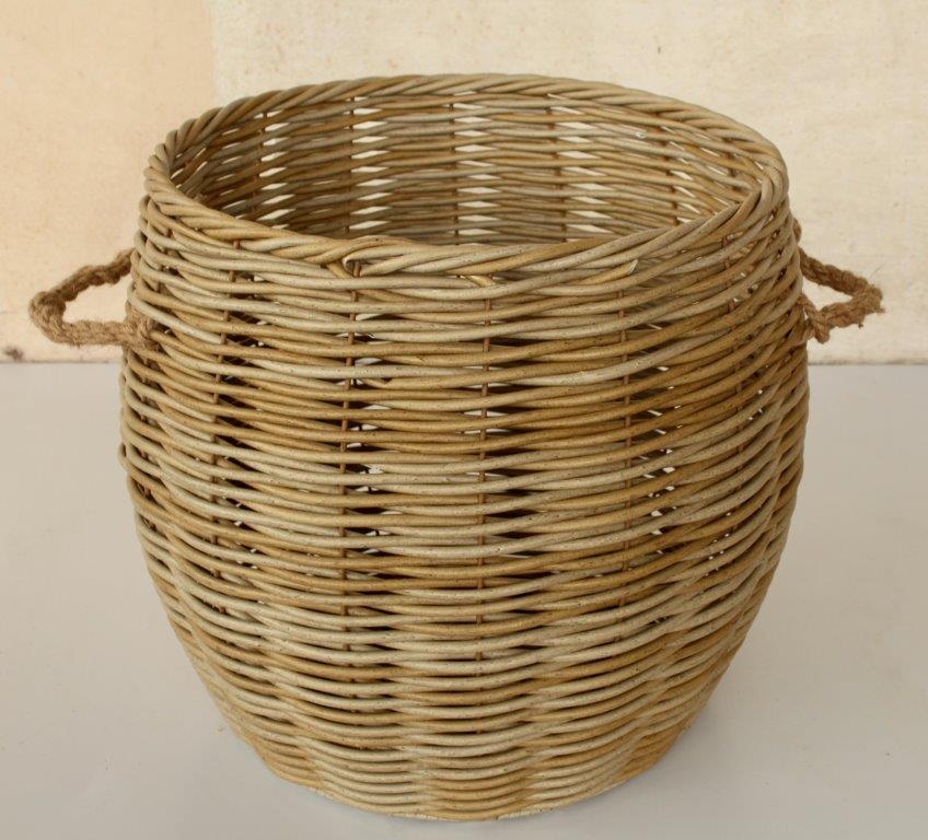 Set of 3 Synthetic Rattan Round-Shaped Outdoor Baskets