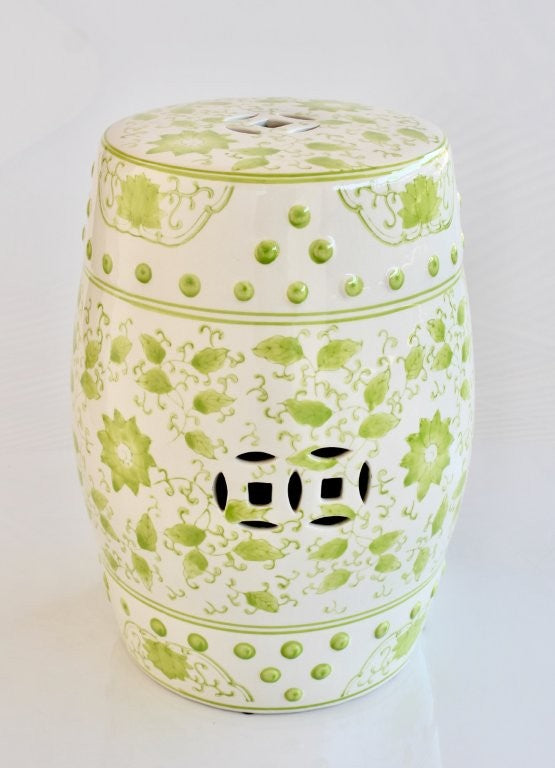 LIME GREEN FLORAL CERAMIC GARDEN STOOL