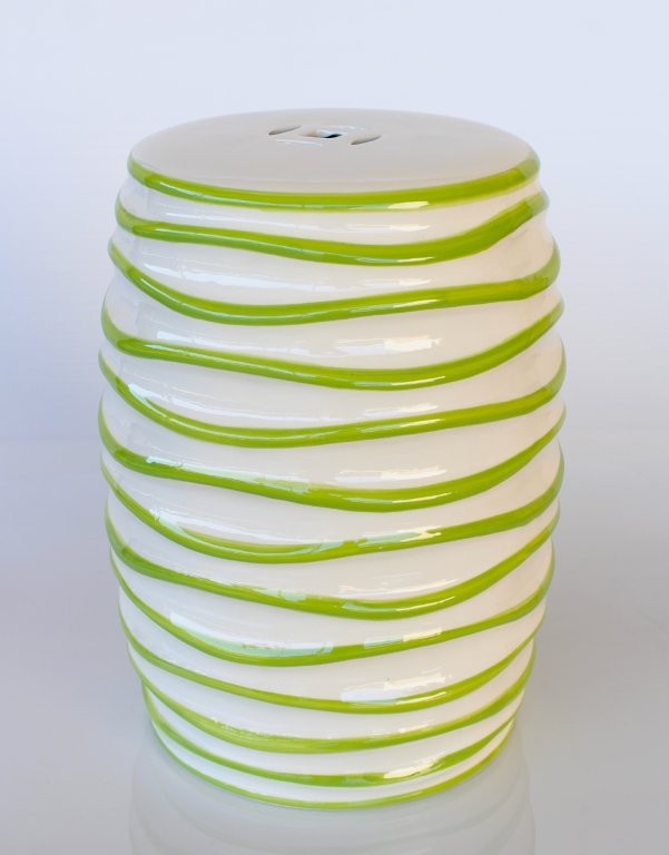 LIME GREEN WAVEY CERAMIC GARDEN STOOL