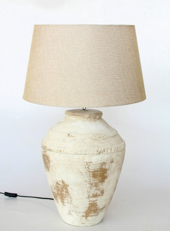 Natural Distressed Lamp Base with Beige Shade