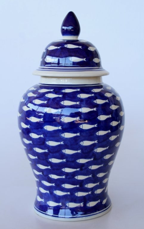 Large Blue Fish Ginger Jar