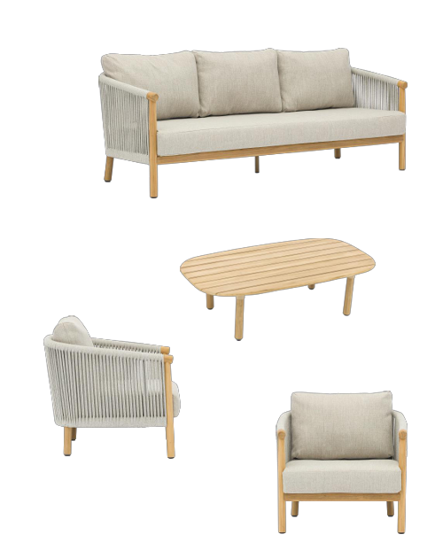 Rebecca Teak Sofa Set in Stone