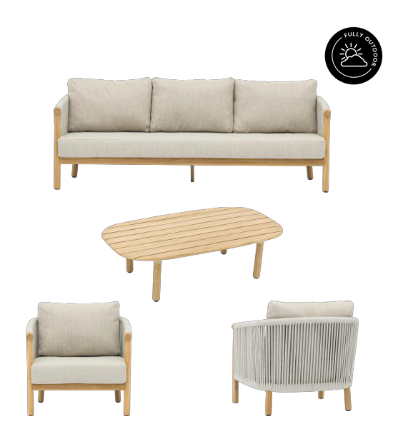 Rebecca Teak Sofa Set in Stone