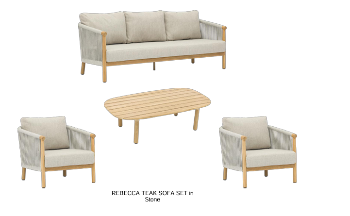 Rebecca Teak Sofa Set in Stone