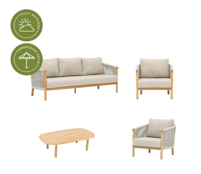 Rebecca Teak Sofa Set in Stone