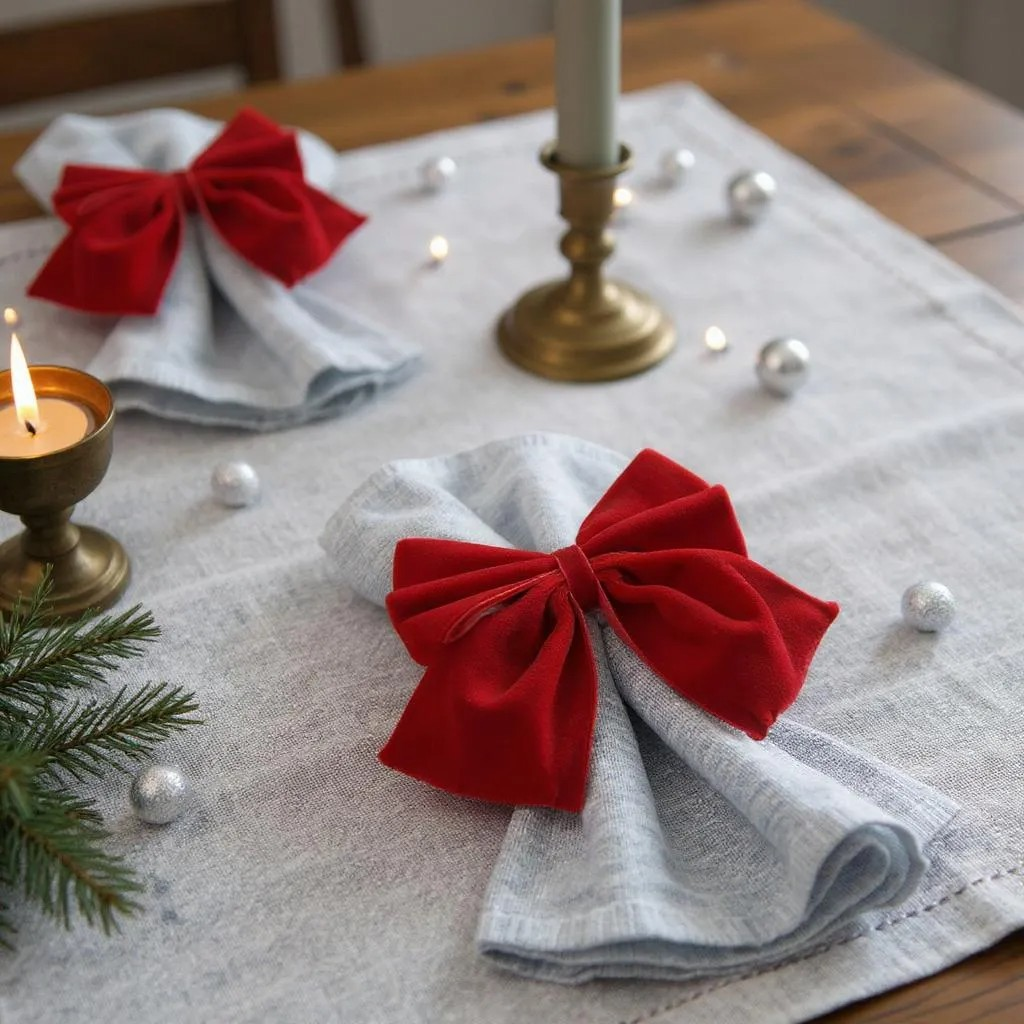 Napkin Rings 8pc Set - Red Velvet Bow