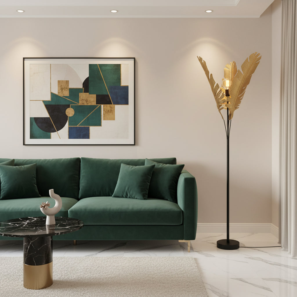 Gold leaf floor lamp on a white background