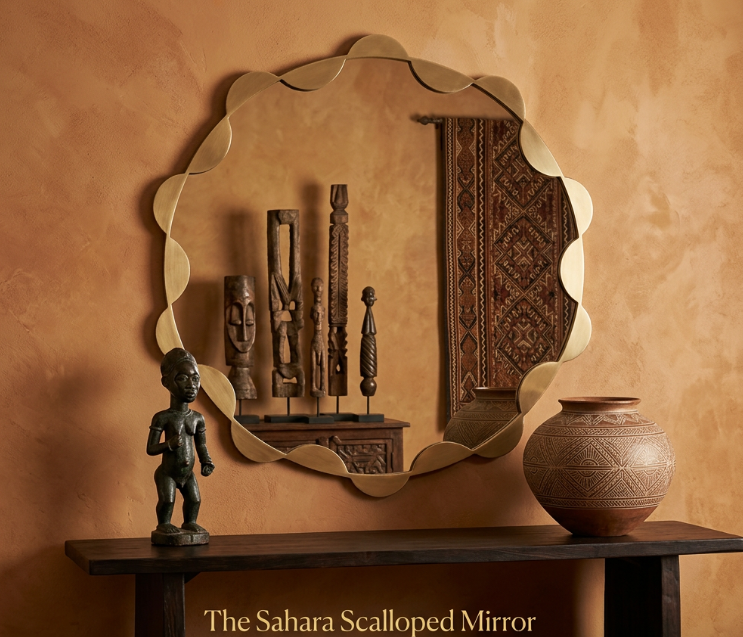 LARGE GOLD METAL WAVEY EDGE ROUND MIRROR